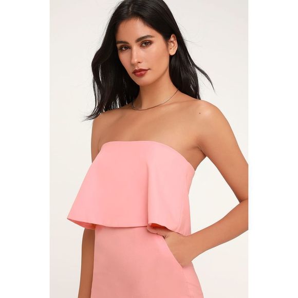 Lulu’s Lots of Love Light Pink Strapless Midi strapless flounce Dress - Picture 3 of 14